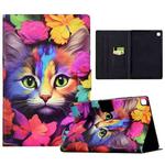 For Samsung Galaxy Tab S6 Lite 2024/2022 Electric Pressed Painted Smart Leather Tablet Case(Rose Cat)