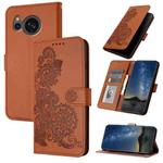 For Sharp Aquos sense8/SHG11/SH-54D Datura Flower Embossed Flip Leather Phone Case(Brown)