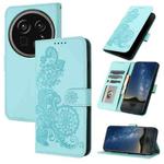 For Sharp Aquos R9 Pro Datura Flower Embossed Flip Leather Phone Case(Light blue)