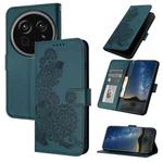 For Sharp Aquos R9 Pro Datura Flower Embossed Flip Leather Phone Case(Dark Green)