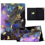 For Lenovo Tab M10 Plus 3rd Gen Electric Pressed Painted Smart Leather Tablet Case(Gold Butterflies)