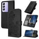 For vivo V30 Lite 5G India/T3 5G IDN Datura Flower Embossed Flip Leather Phone Case(Black)