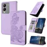 For vivo Y17s 4G Global/Y28 5G India Datura Flower Embossed Flip Leather Phone Case(Purple)