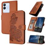 For vivo V30 Lite 5G Global Datura Flower Embossed Flip Leather Phone Case(Brown)