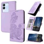 For vivo V30 Lite 5G Global Datura Flower Embossed Flip Leather Phone Case(Purple)