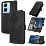 For vivo V29 Lite Datura Flower Embossed Flip Leather Phone Case(Black)