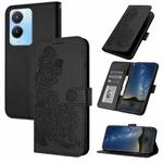 For vivo Y56 5G Global/Y16 4G Global Datura Flower Embossed Flip Leather Phone Case(Black)