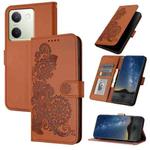 For vivo Y100 5G Global Datura Flower Embossed Flip Leather Phone Case(Brown)