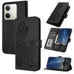 For vivo Y100 5G Global Datura Flower Embossed Flip Leather Phone Case(Black)