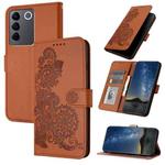 For vivo V27 5G Global/V27 Pro 5G Global Datura Flower Embossed Flip Leather Phone Case(Brown)