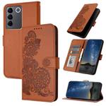 For vivo V27e 4G Global/T2 4G Global Datura Flower Embossed Flip Leather Phone Case(Brown)