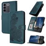 For vivo V27e 4G Global/T2 4G Global Datura Flower Embossed Flip Leather Phone Case(Dark Green)