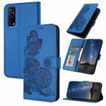 For vivo Y72 5G/iQOO Z3/Y52 5G Datura Flower Embossed Flip Leather Phone Case(Blue)