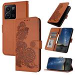 For vivo Y35 4G Global/Y22s 4G Global Datura Flower Embossed Flip Leather Phone Case(Brown)