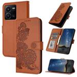For vivo Y77e 5G Datura Flower Embossed Flip Leather Phone Case(Brown)