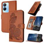 For vivo Y02s 4G Global Datura Flower Embossed Flip Leather Phone Case(Brown)