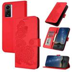 For vivo Y55s 2023 5G/Y55 5G Global Datura Flower Embossed Flip Leather Phone Case(Red)