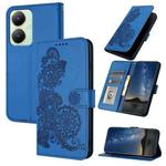 For vivo Y27 4G Global Datura Flower Embossed Flip Leather Phone Case(Blue)