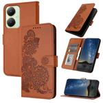 For vivo Y27 4G Global Datura Flower Embossed Flip Leather Phone Case(Brown)