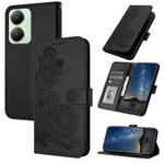 For vivo Y27 4G Global Datura Flower Embossed Flip Leather Phone Case(Black)