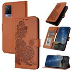 For vivo V21 4G / 5G / V21s Datura Flower Embossed Flip Leather Phone Case(Brown)