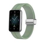 For Honor Band 9 Magnetic Folding Silver Buckle Silicone Watch Band(Grey Green)