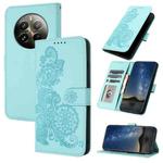 For Realme 12+ 5G Global Datura Flower Embossed Flip Leather Phone Case(Light blue)