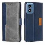 For Motorola Moto G Play 4G 2024 Contrast Color Side Buckle Leather Phone Case(Blue + Grey)