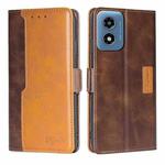 For Motorola Moto G Play 4G 2024 Contrast Color Side Buckle Leather Phone Case(Dark Brown + Gold)