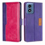 For Motorola Moto G Play 4G 2024 Contrast Color Side Buckle Leather Phone Case(Purple + Rose Red)