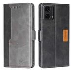 For Motorola Moto G24 4G Contrast Color Side Buckle Leather Phone Case(Black + Grey)