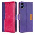For Motorola Moto G34 5G Contrast Color Side Buckle Leather Phone Case(Purple + Rose Red)
