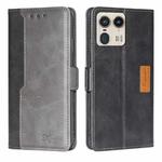 For Motorola Edge 50 Ultra Contrast Color Side Buckle Leather Phone Case(Black + Grey)