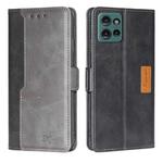 For Motorola Edge 50 5G Contrast Color Side Buckle Leather Phone Case(Black + Grey)