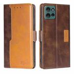 For Motorola Edge 50 5G Contrast Color Side Buckle Leather Phone Case(Dark Brown + Gold)