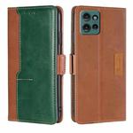 For Motorola Edge 50 5G Contrast Color Side Buckle Leather Phone Case(Light Brown + Green)