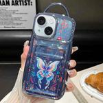 For iPhone 15 Plus Electroplated Card Slot Laser Butterfly Cardboard TPU Phone Case(Blue)