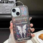 For iPhone 14 Plus Electroplated Card Slot Laser Butterfly Cardboard TPU Phone Case(Silver)
