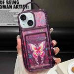 For iPhone 14 Electroplated Card Slot Laser Butterfly Cardboard TPU Phone Case(Purple)