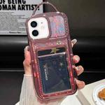 For iPhone 12 Electroplated Card Slot Laser Butterfly Cardboard TPU Phone Case(Pink)