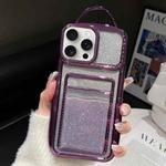 For iPhone 15 Pro Max Electroplated Card Slot Gradient Glitter Paper TPU Phone Case(Purple)