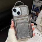 For iPhone 15 Electroplated Card Slot Gradient Glitter Paper TPU Phone Case(Silver)