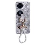 For Huawei P50 Embroidery Style Full Coverage Phone Case with Ring Bead Chain(Grey)
