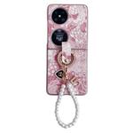 For Huawei Pocket 2 Embroidery Style Full Coverage Phone Case with Ring Bead Chain(Pink)