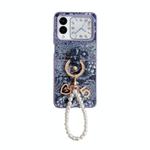 For Huawei nova Flip Embroidery Style Full Coverage Phone Case with Ring Bead Chain(Blue)