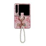 For Huawei Pura X Embroidery Style Full Coverage Phone Case with Ring Bead Chain(Pink)