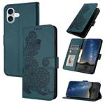 For iPhone 16 Plus Datura Flower Embossed Flip Leather Phone Case(Dark Green)