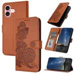 For iPhone 16 Datura Flower Embossed Flip Leather Phone Case(Brown)