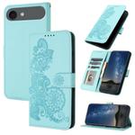 For iPhone 17 Air Datura Flower Embossed Flip Leather Phone Case(Light Blue)