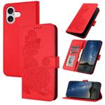For iPhone 17 Datura Flower Embossed Flip Leather Phone Case(Red)